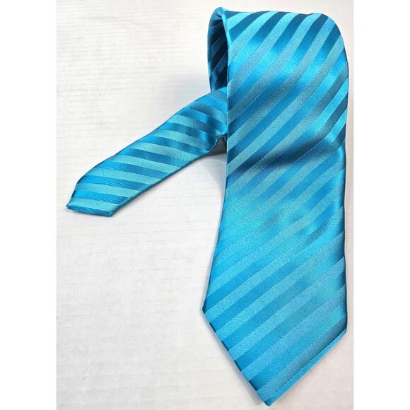 Puccini Aqua Blue Repp Handmade Tie 100% Microfiber For Men Business Formal - Picture 2 of 6